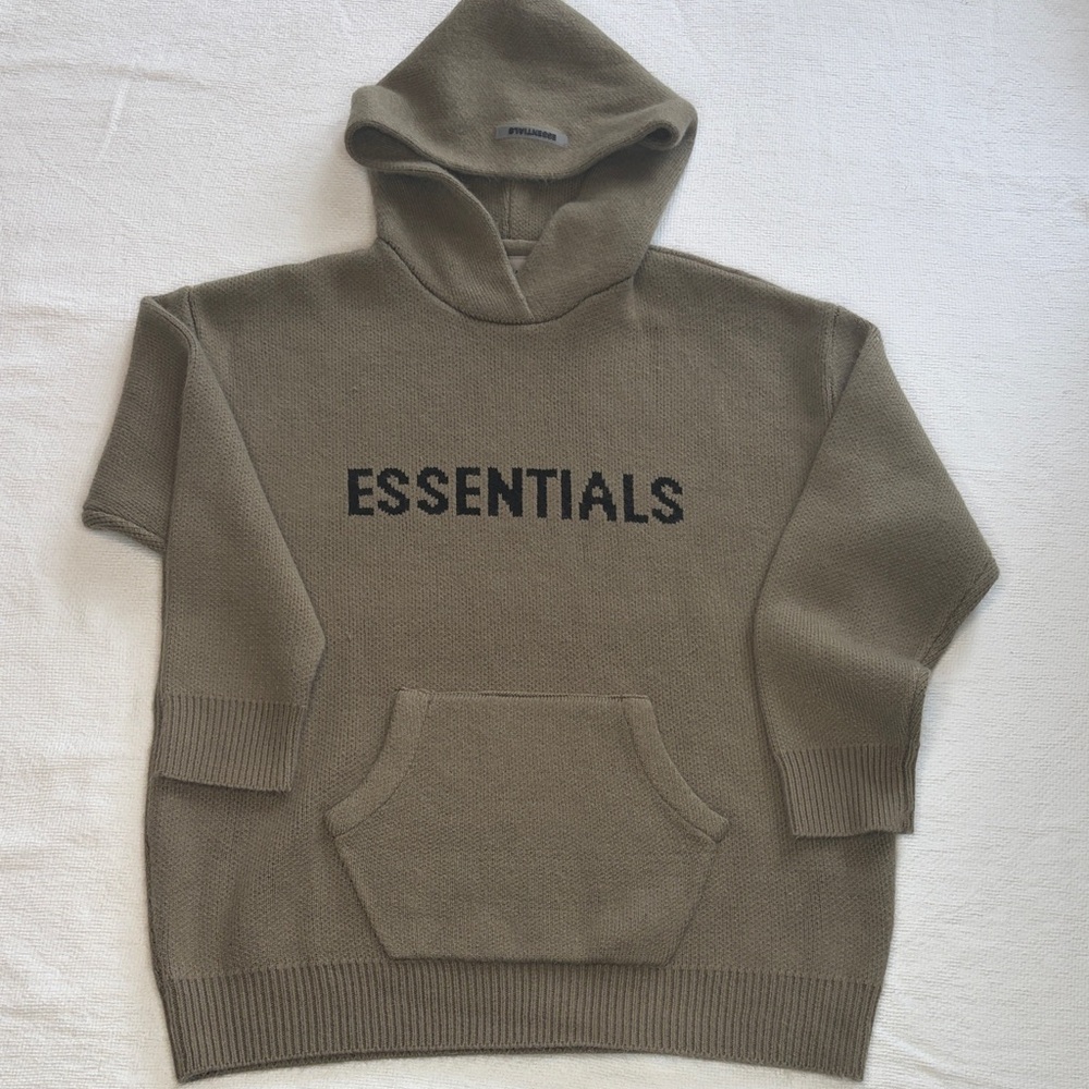 Fear of God Essentials Khaki 100% Cotton Knit Hoodie size M (A)